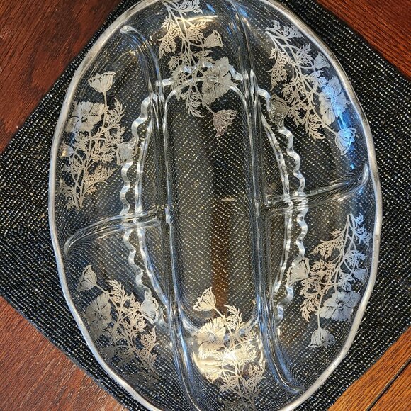 Vintage Silver City Glass Co Sterling-On-Crystal Large Divided Oval Relish Dish - Picture 2 of 6